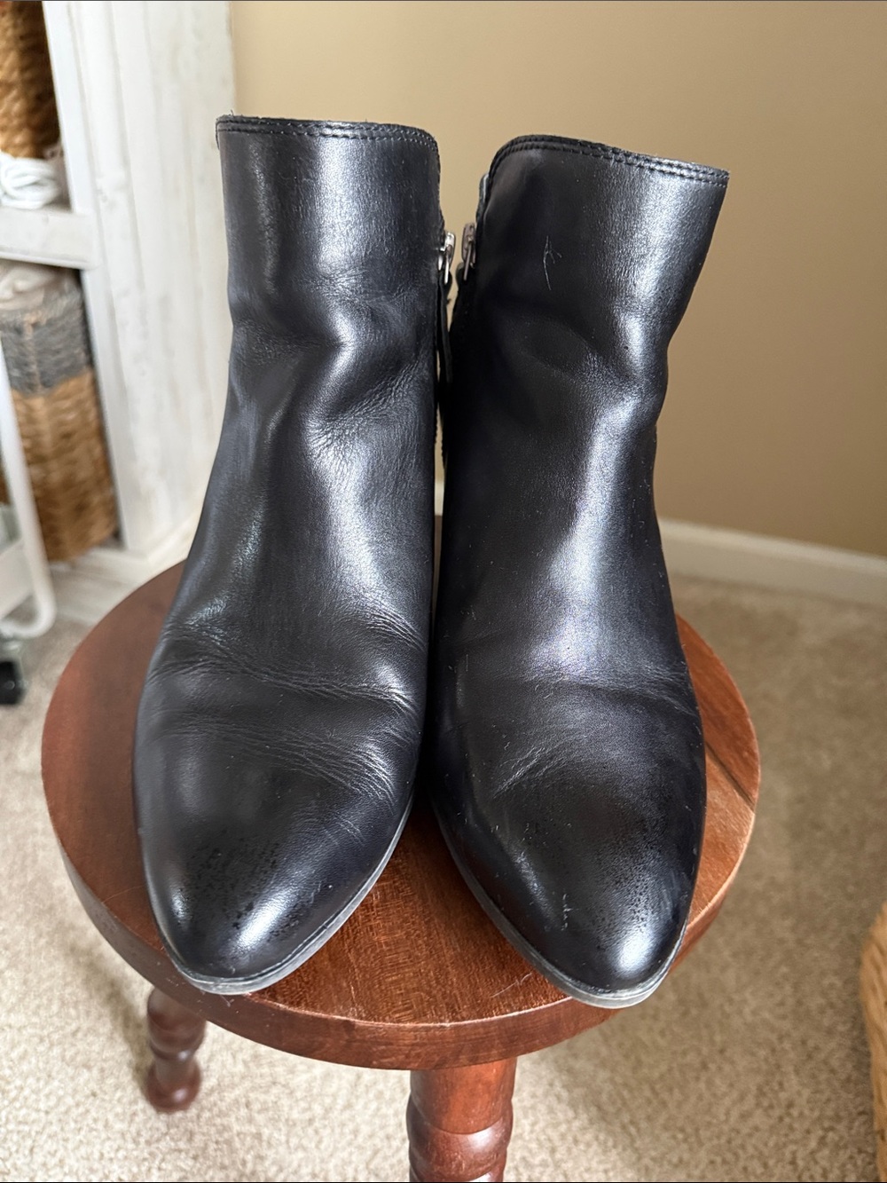 Frye Black Leather Pointed Ankle Booties
